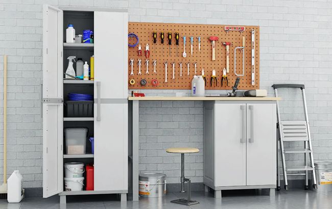 Utility Garage Storage Cabinet - Smoky White